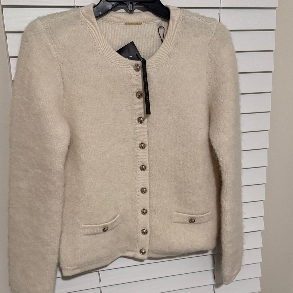Elie Tahari Cream Button-Up Cardigan